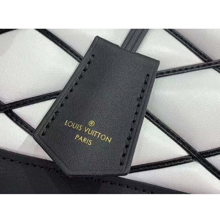 Louis Vuitton LV Women Alma BB Handbag White Black Lamb Cowhide Leather (7)