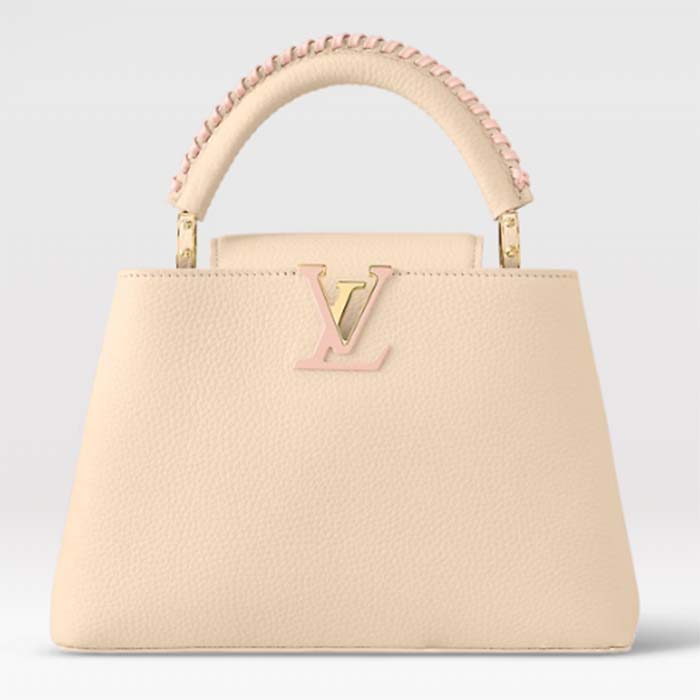 Louis Vuitton LV Women Capucines BB Handbag Cream Beige Pearly Pink Taurillon Cowhide Leather