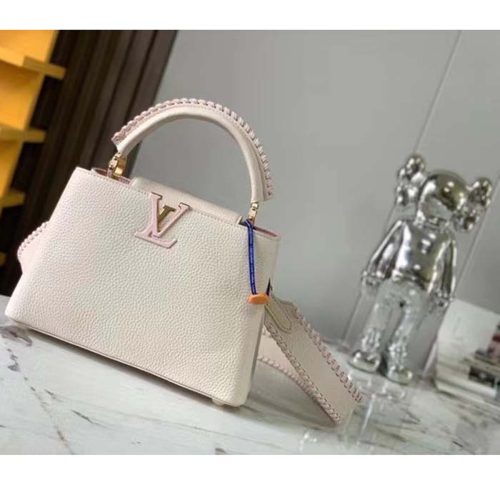 Louis Vuitton LV Women Capucines BB Handbag Cream Beige Pearly Pink Taurillon Cowhide Leather (8)