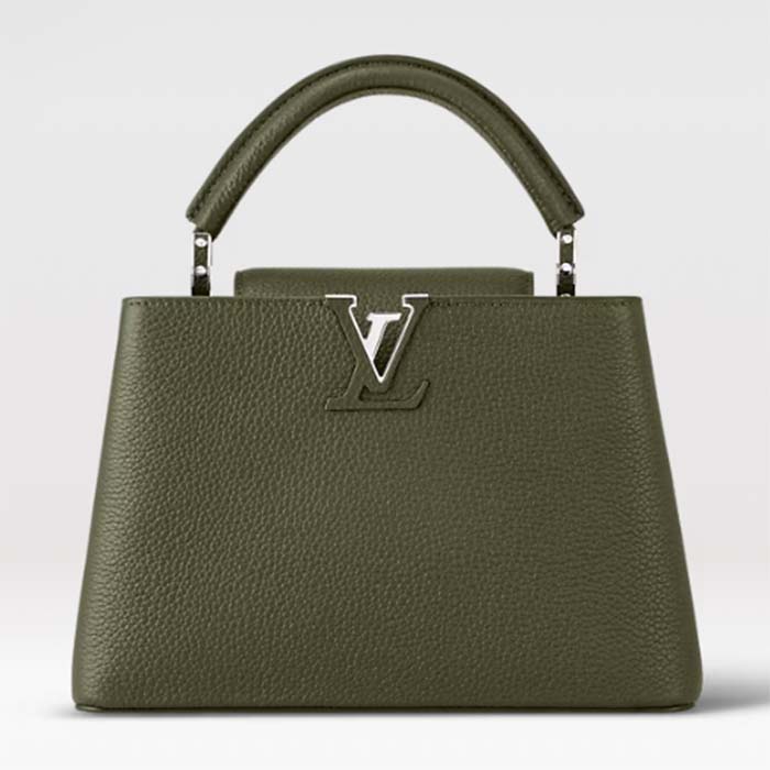 Louis Vuitton LV Women Capucines BB Handbag Kaki Dark Green Taurillon Cowhide Leather