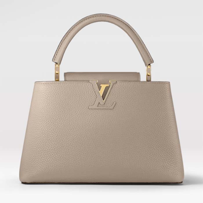 Louis Vuitton LV Women Capucines MM Handbag Galet Gray Taurillon Cowhide Leather