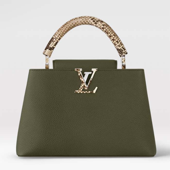 Louis Vuitton LV Women Capucines MM Handbag Taurillon Cowhide Leather Python Trim
