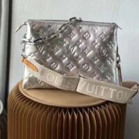 Louis Vuitton LV Women Coussin PM Handbag Silver Lambskin Cowhide Lining Zip Closure (6)