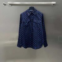 Louis Vuitton LV Women LV Monogram Silk Pleated Shirt Silk Navy (10)