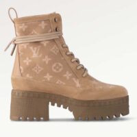 Louis Vuitton LV Women Laureate Platform Desert Boot Beige Monogram Wool Leather Laces Treaded Rubber (3)