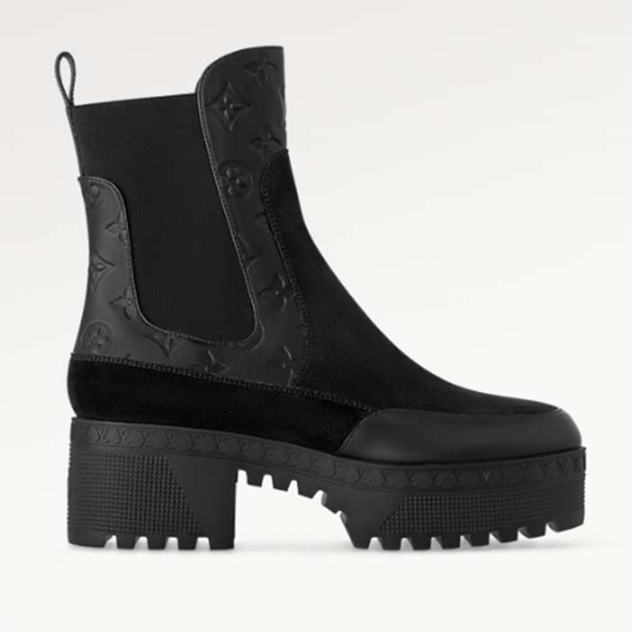 Louis Vuitton LV Women Laureate Platform Desert Boot Black Suede Monogram-Debossed Calf Leather