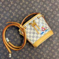 Louis Vuitton LV Women Sac Nano Noé Dragon Fruit Pink Damier Azur Coated Canvas (7)