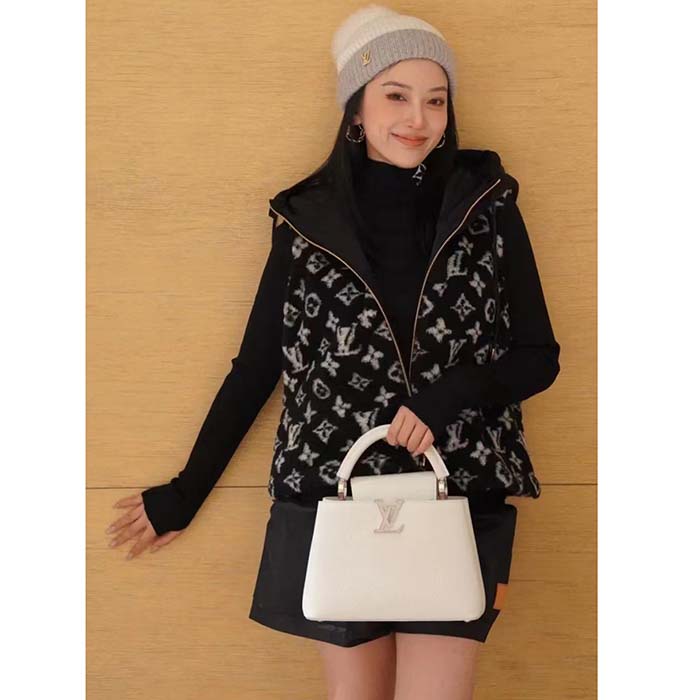 Louis Vuitton LV Women Sleeveless Hooded Monogram Teddy Jacket Acrylic Wool Black White (12)