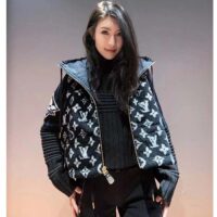 Louis Vuitton LV Women Sleeveless Hooded Monogram Teddy Jacket Acrylic Wool Black White (8)