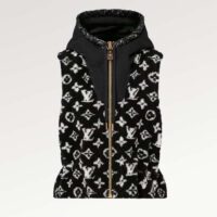 Louis Vuitton LV Women Sleeveless Hooded Monogram Teddy Jacket Acrylic Wool Black White (8)