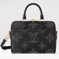 Louis Vuitton LV Women Speedy Bandoulière 25 Handbag Black Monogram Empreinte Grained Cowhide Leather Studs (1)