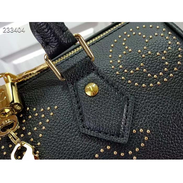Louis Vuitton LV Women Speedy Bandoulière 25 Handbag Black Monogram Empreinte Grained Cowhide Leather Studs (2)