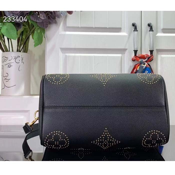 Louis Vuitton LV Women Speedy Bandoulière 25 Handbag Black Monogram Empreinte Grained Cowhide Leather Studs (6)