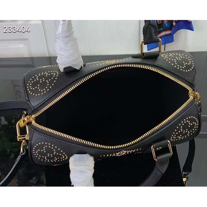 Louis Vuitton LV Women Speedy Bandoulière 25 Handbag Black Monogram Empreinte Grained Cowhide Leather Studs (9)