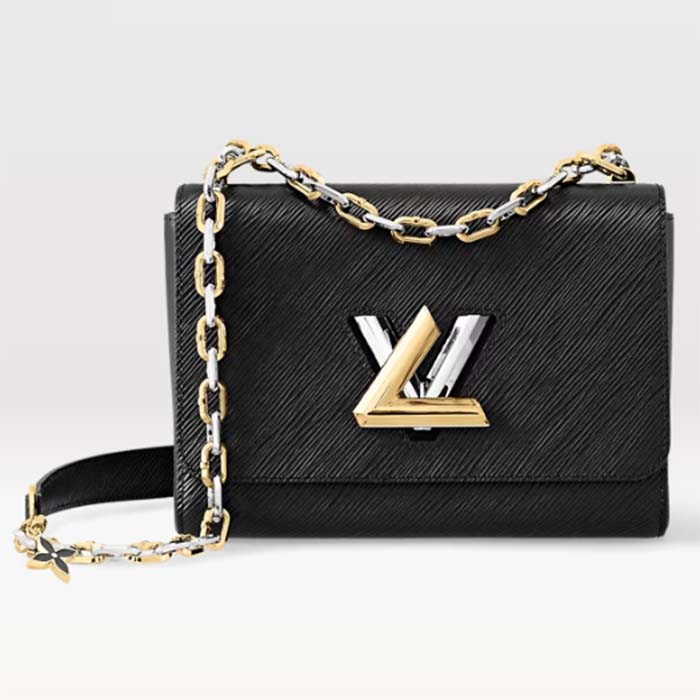 Louis Vuitton LV Women Twist MM Black Epi Grained Smooth Cowhide Leather