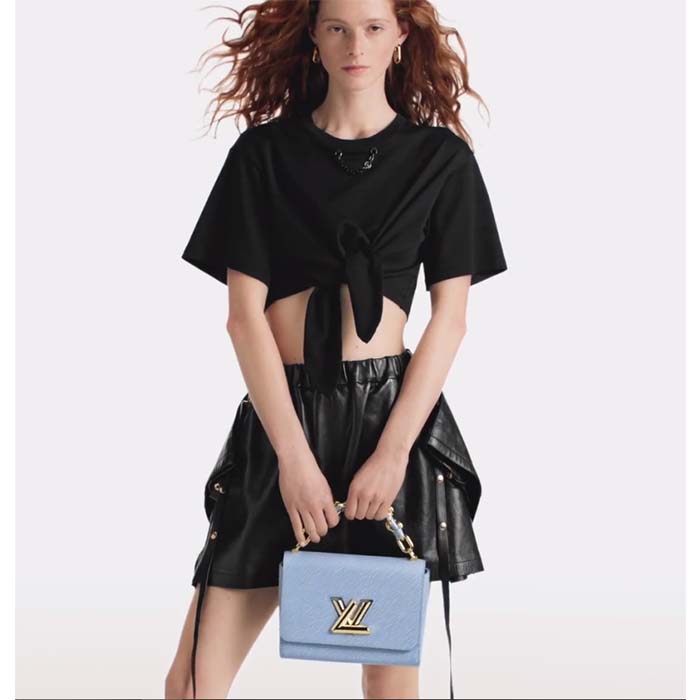 Louis Vuitton LV Women Twist MM Bleu Nuage Blue Epi Grained Smooth Cowhide Leather (10)