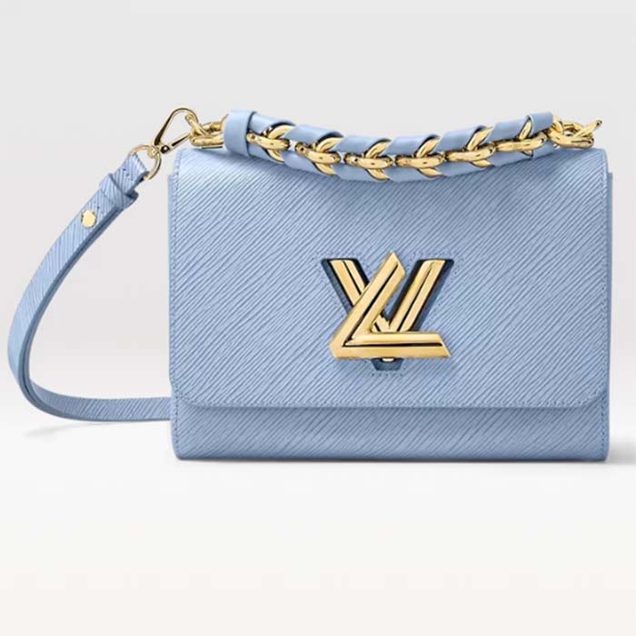 Louis Vuitton LV Women Twist MM Bleu Nuage Blue Epi Grained Smooth Cowhide Leather