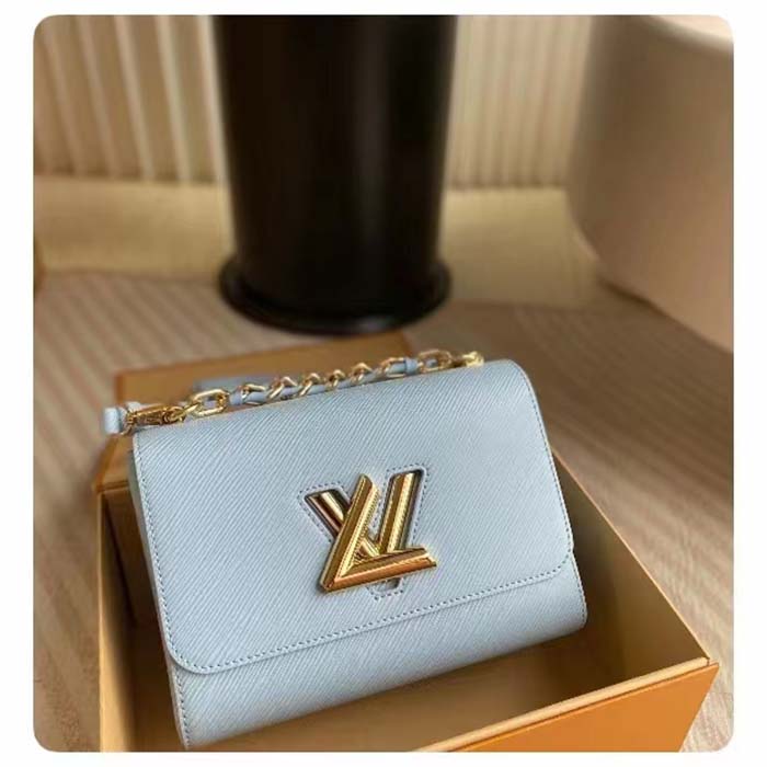 Louis Vuitton LV Women Twist MM Bleu Nuage Blue Epi Grained Smooth Cowhide Leather (14)