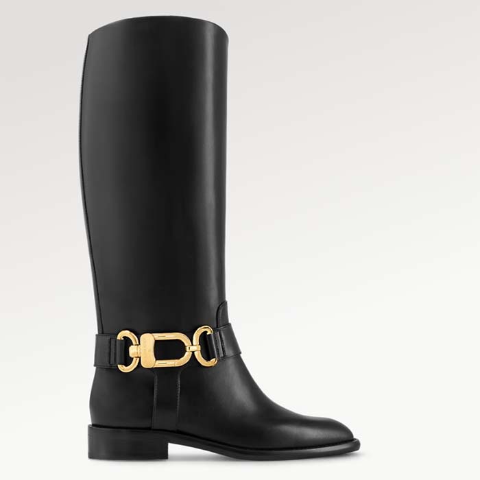 Louis Vuitton LV Women Westside Flat High Boot Black Calf Leather Side Zip