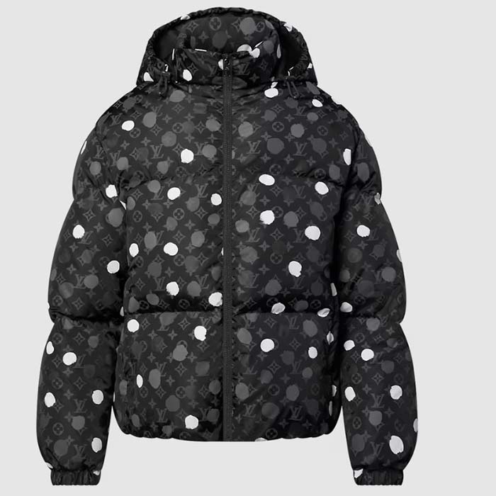 Louis Vuitton Men LV x YK Monogram Painted Dots Down Blouson Regenerated Nylon Grey Oversize Fit