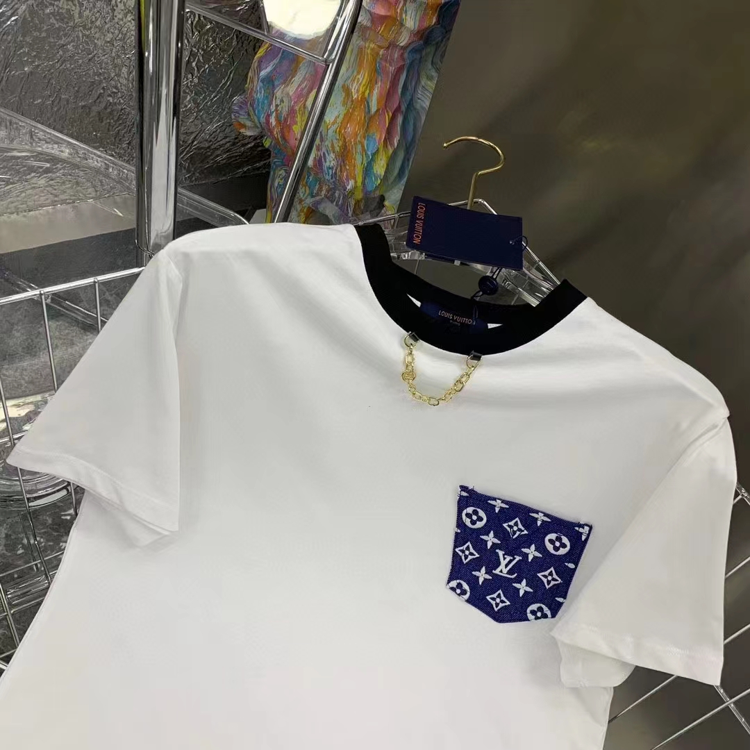 Louis Vuitton Men Monogram Pocket T-Shirt Cotton White Monogram Jacquard Denim LV Golden Chain (6)