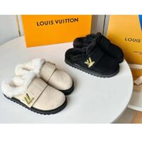 Louis Vuitton Unisex LV Cosy Flat Comfort Clog Natural Suede Calf Leather Shearling (9)