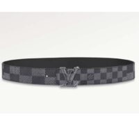 Louis Vuitton Unisex LV Initiales 40 MM Reversible Belt Onyx Black Calf Leather Damier Infini Canvas (3)