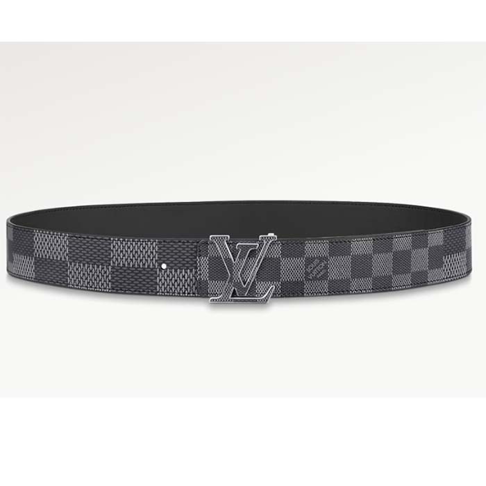Louis Vuitton Unisex LV Initiales 40 MM Reversible Belt Onyx Black Calf Leather Damier Infini Canvas