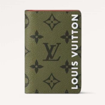 Louis Vuitton Unisex LV Pocket Organizer Khaki Green Vermillion Red Monogram Coated Canvas