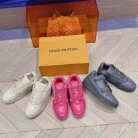 Louis Vuitton Unisex LV Trainer Sneaker Fuchsia Calf Leather Rubber Outsole Monogram Flower (9)