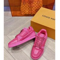 Louis Vuitton Unisex LV Trainer Sneaker Fuchsia Calf Leather Rubber Outsole Monogram Flower (9)