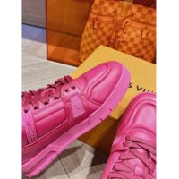 Louis Vuitton Unisex LV Trainer Sneaker Fuchsia Calf Leather Rubber Outsole Monogram Flower (9)