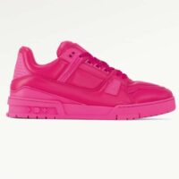 Louis Vuitton Unisex LV Trainer Sneaker Fuchsia Calf Leather Rubber Outsole Monogram Flower (9)