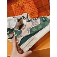 Louis Vuitton Unisex LV Trainer Sneaker Green Damier Grained Calf Leather Rubber Monogram Flowers (6)