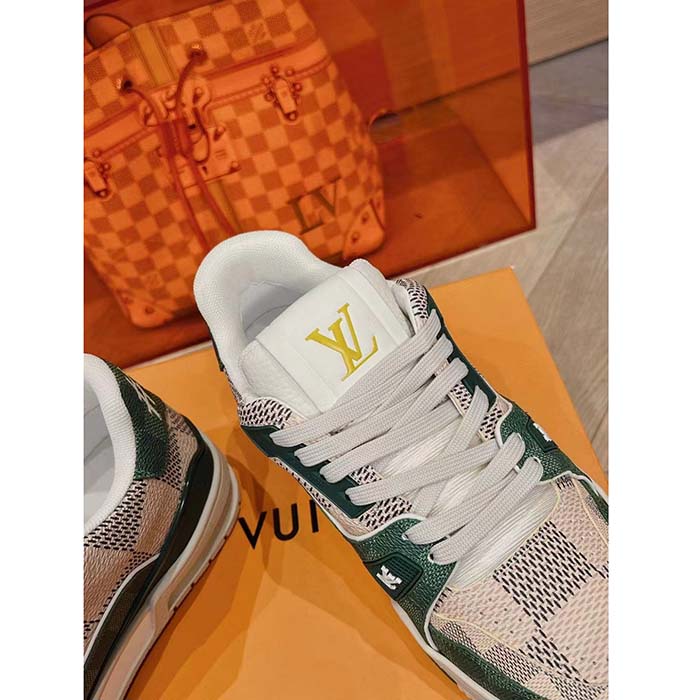 Louis Vuitton Unisex LV Trainer Sneaker Green Damier Grained Calf Leather Rubber Monogram Flowers (5)