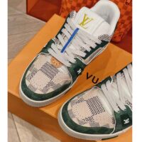 Louis Vuitton Unisex LV Trainer Sneaker Green Damier Grained Calf Leather Rubber Monogram Flowers (6)