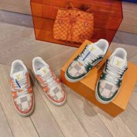 Louis Vuitton Unisex LV Trainer Sneaker Orange Damier Grained Calf Leather Rubber Monogram Flowers (8)