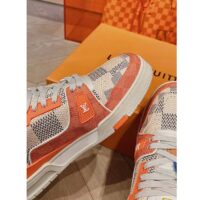 Louis Vuitton Unisex LV Trainer Sneaker Orange Damier Grained Calf Leather Rubber Monogram Flowers (8)