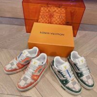 Louis Vuitton Unisex LV Trainer Sneaker Green Damier Grained Calf Leather Rubber Monogram Flowers (6)
