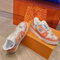 Louis Vuitton Unisex LV Trainer Sneaker Orange Damier Grained Calf Leather Rubber Monogram Flowers (8)