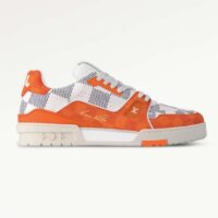 Louis Vuitton Unisex LV Trainer Sneaker Orange Damier Grained Calf Leather Rubber Monogram Flowers (8)