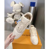 Louis Vuitton Unisex LV Trainer Sneaker White Calf Leather Rubber Outsole Monogram Flower (10)