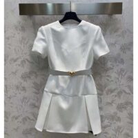 Louis Vuitton Women LV Belted Skater Dress White Short Dress Golden V Logo (12)