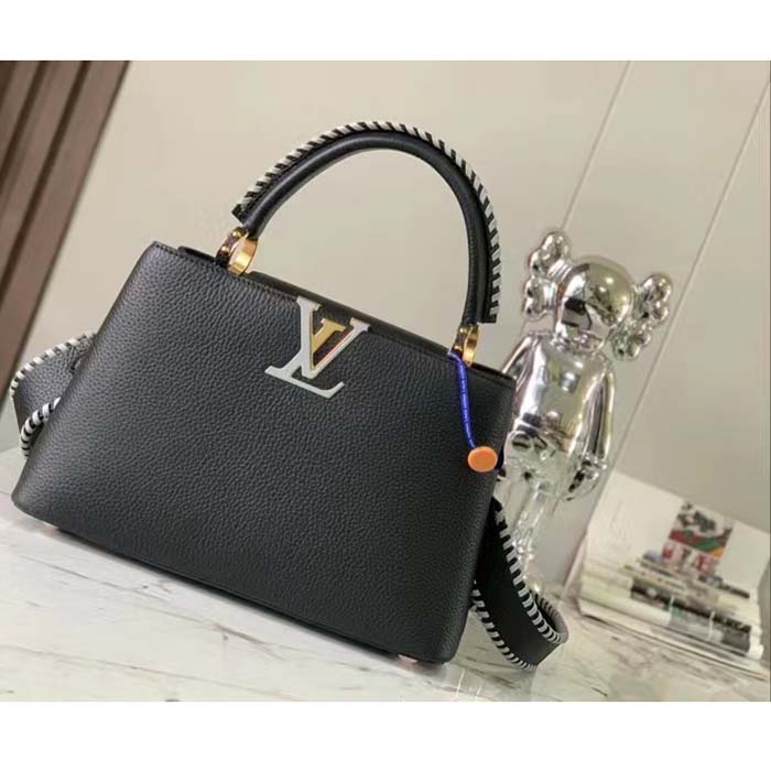 Louis Vuitton Women LV Capucines MM Black Etain Metallic Gray Taurillon Leather (11)