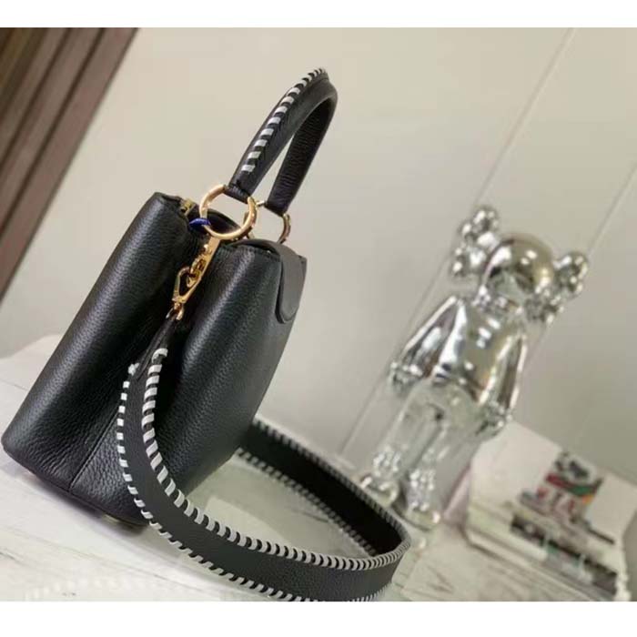 Louis Vuitton Women LV Capucines MM Black Etain Metallic Gray Taurillon Leather (13)
