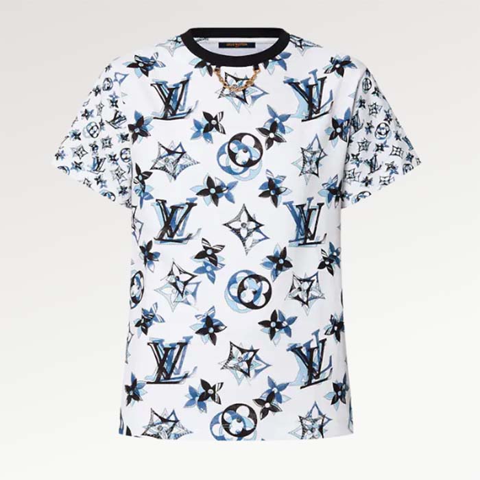 Louis Vuitton Women LV FLIGHT MODE 3D Mahina Monogram T-Shirt Cotton Navy White