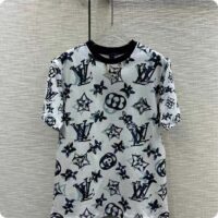 Louis Vuitton Women LV FLIGHT MODE 3D Mahina Monogram T-Shirt Cotton Navy White (1)