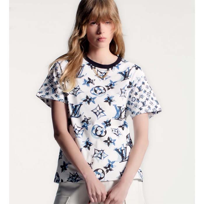 Louis Vuitton Women LV FLIGHT MODE 3D Mahina Monogram T-Shirt Cotton Navy White (8)