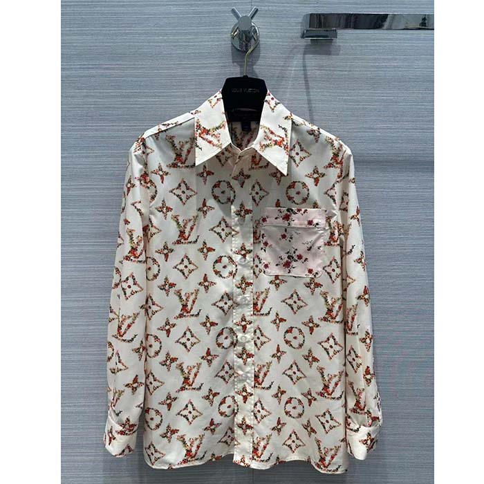 Louis Vuitton Women LV Floral Monogram Pajama Shirt Silk Pink Beige Regular Fit (1)