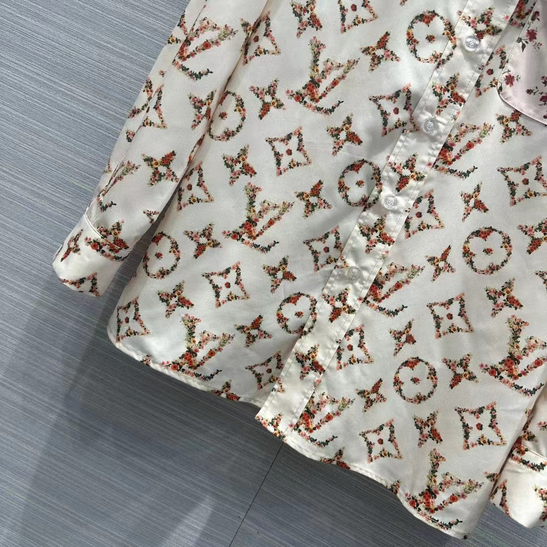 Louis Vuitton Women LV Floral Monogram Pajama Shirt Silk Pink Beige Regular Fit (13)